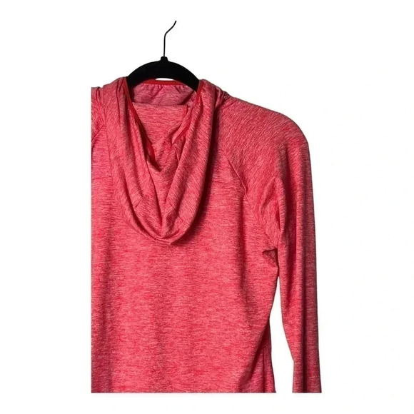 1303. NIKE RUN DRI FIT LONG SLEEVE TOP WITH HOOD AND MOCK NECKLINE BRIGHT CORAL - Picture 7 of 9